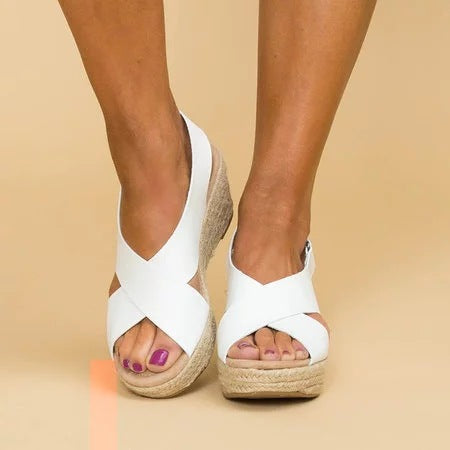 Women's Strappy Breathable Espadrille Wedge Heel Sandals - White