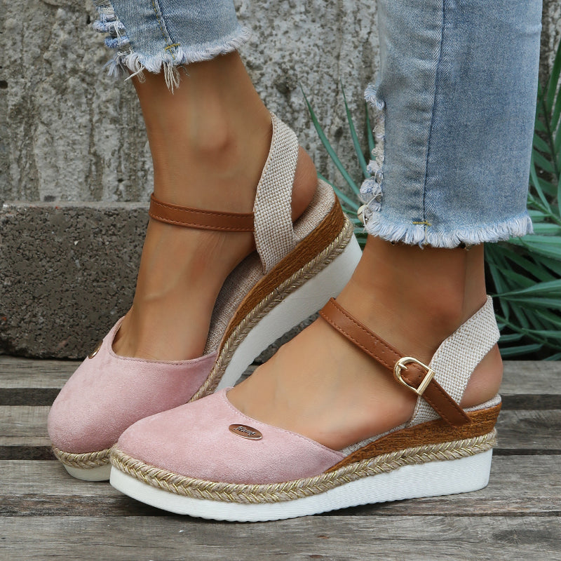 Women's Strappy Orthopedic Espadrille Wedge-Heel Sandals - Pink
