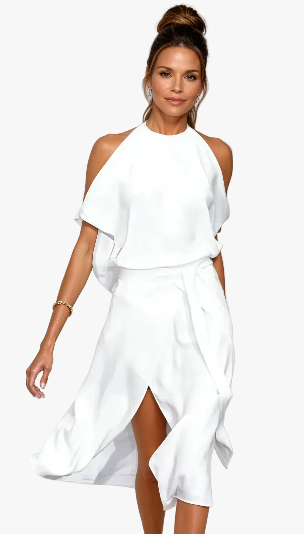 Women's Formal Cocktail Halter Midi Dress - White