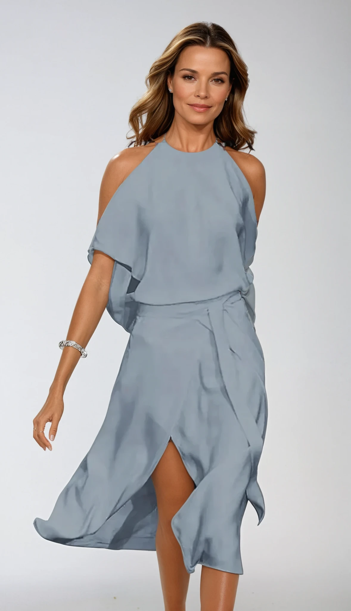Women's Formal Cocktail Halter Midi Dress - Grey