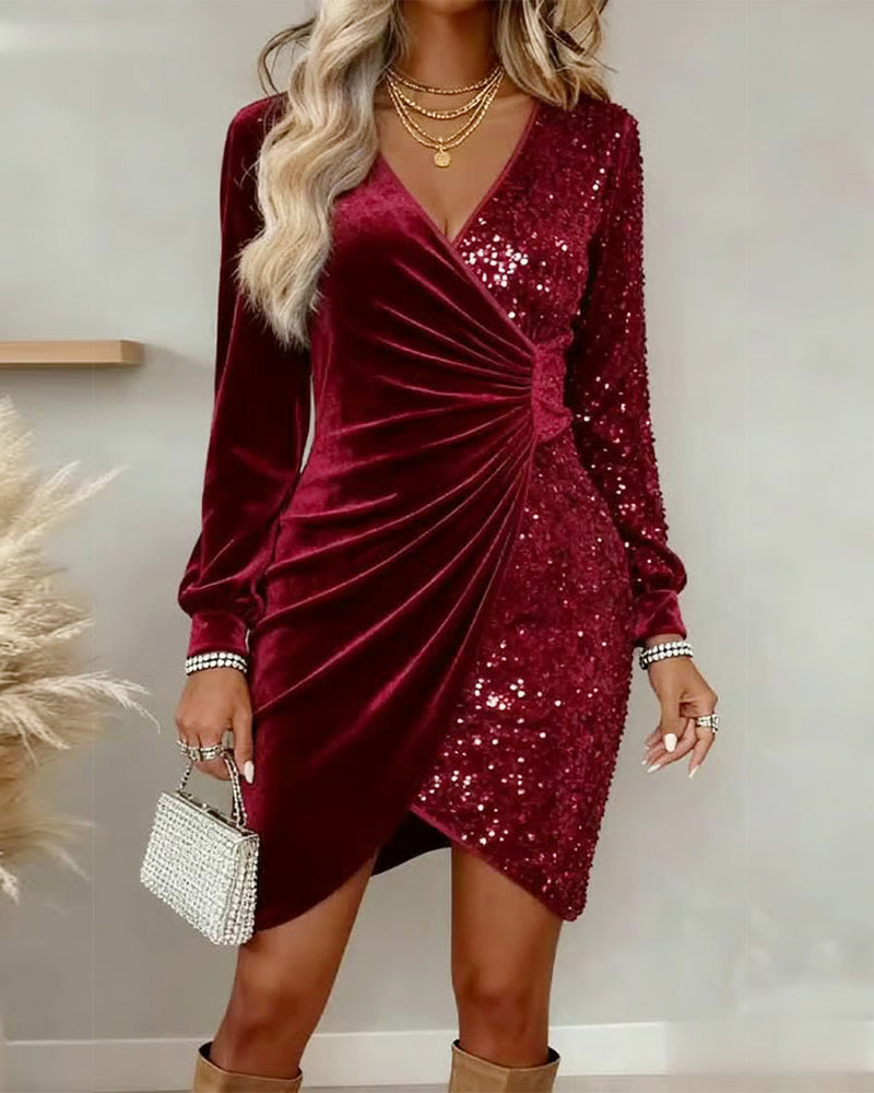 Women's Sparkly Little Christmas Party Dress - Red
